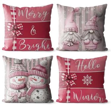 Imagem de CMZLUMINEST Conjunto de 4 capas de almofada de Natal 45 x 45 cm - Capas de almofada de inverno com design aconchegante - Fronhas de fazenda para sofá, sofá, sala de estar, varanda, decoração interna