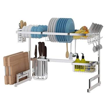 Imagem de BSNANCA Escorredor de pratos sobre a pia, escorredor de louça, suporte duplo de talheres escorredor de cozinha, organizador de prateleira, armazenamento indispensável