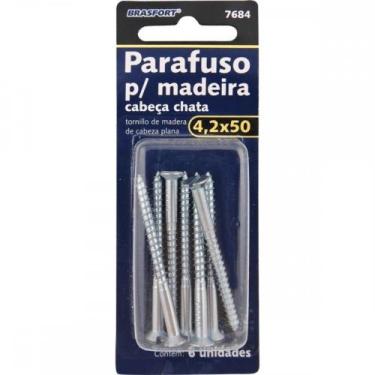 Imagem de Cartela Parafuso Madeira Brasfort Cabeca Chata Fenda 4,2X50 Cartela Co