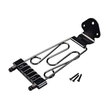 Imagem de Almencla Ponte trapezoidal para guitarra, peças de reposição para guitarra semi-acústica de metal com parafusos, placa de cordas profissional para 6 cordas, Preto
