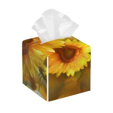 Imagem de Porta-lenços de papel quadrado de couro à prova d'água amarelo borboleta organizador de papel facial com cinto inferior cubo estojo de lenços para mesa, banheiro, escritório, mesa, carro, decorativo