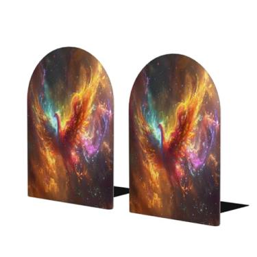 Imagem de Animal Phoenix Psychous Galaxy Suporte de livros de madeira grande suporte decorativo antiderrapante resistente terminais de livro para mesa de escritório em casa biblioteca de estudo escolar