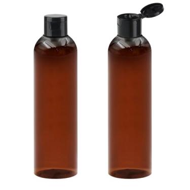 Imagem de Neendohome Pacote com 2 frascos de compressão âmbar de 227 g com tampas dobráveis recipientes de plástico vazios recarregáveis para artigos de higiene pessoal, xampu, loções, óleos