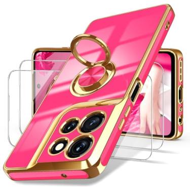 Imagem de Dretal Capa para Motorola Moto G 5G 2026/Moto G Play 2026, 2x protetor de tela, suporte magnético giratório de 360°, suporte magnético, borda dourada banhada a ouro, capa protetora fina de TPU macio