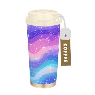 Imagem de SEHANY Caneca de viagem Galaxy Starry Sky de viagem de 500 ml Copos de café reutilizáveis revestidos de cerâmica com tampa à prova de vazamento, parede dupla, isolamento a vácuo, copo de café de aço