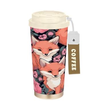 Imagem de Blueangle Caneca de café com isolamento térmico Cute Foxes - copo de aço inoxidável à prova de vazamento e derramamento para acampamento e ar livre, garrafa de água reutilizável de 500 ml com tampa