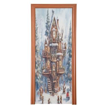 Imagem de Blueangle Capa de porta de casa de inverno - Capa de porta de tecido elástico para porta da frente - decoração de banner de porta de Natal para festas ao ar livre em casa (160)