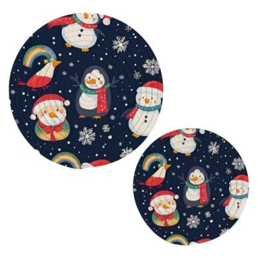 Imagem de Blueangle 2 peças de suporte de panela de tripé de boneco de neve - conjunto de pegadores de panela de tecido redondo - almofadas quentes trançadas de algodão - porta-copos - tapetes de mesa para