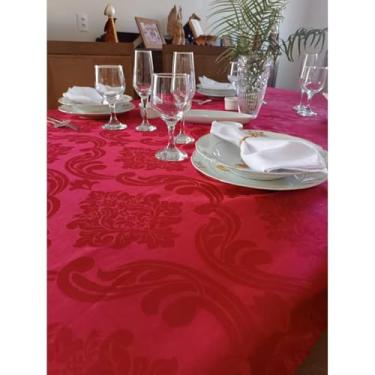 Imagem de Toalha de Mesa Jacquard Rústica para 4 a 12 Lugares – Toalha de Mesa Decorativa para Sala de Jantar e Cozinha (VERMELHO,10 LUGARES)