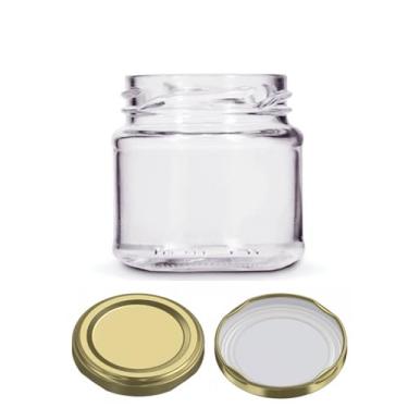 Imagem de Kit 20 unidades - Pote de Vidro Redondo Mini Belém 150ml - Tampas Douradas
