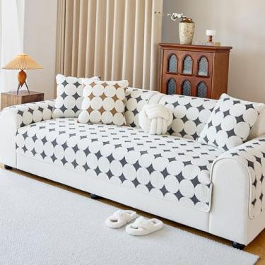 Imagem de Capa de sofá de 1/2/3/4 lugares, protetor de sofá antiderrapante de lã curta espessa em forma de L protetor de móveis lavável capa de sofá secional cinza escuro 70 x 70