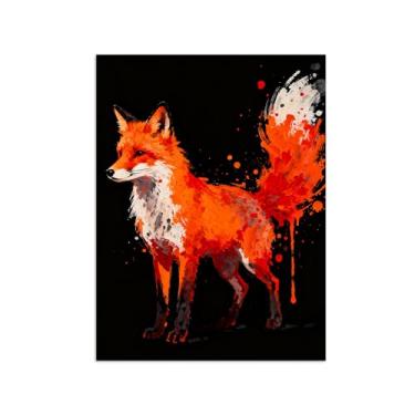 Imagem de Animais Pintura Arte Parede - Raposa - Impressões em tela - Moderno Colorida Pôster para decoração sala de estar 60x80cm Sem Moldura