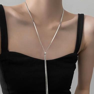 Imagem de Colar longo de ouro Lariat para mulheres, colares delicados de ouro, corrente de cobra banhada a ouro 14 k, pingente simples, joias modernas, presentes femininos, Medium, Cobre, Sem Pedra Preciosa