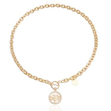 Imagem de LOMISS Colar feminino dourado com pingente da árvore da vida, elegante e versátil