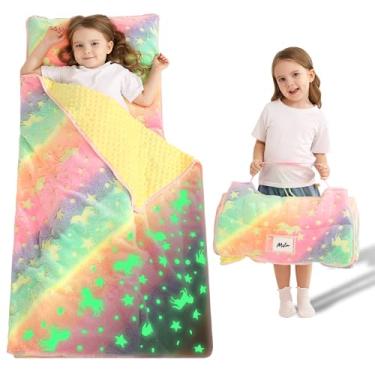 Imagem de Tapete de cochilo infantil com travesseiro e cobertor, tapetes de cochilo enrolados extragrande, sacos de dormir para meninos e meninas, saco de dormir infantil para creche, 53 cm x 127 cm