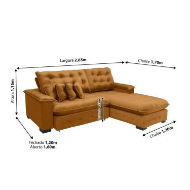 Imagem de Sofá Berlin 2.65x1.70m Com Chaise Super Pillow Top - Terra