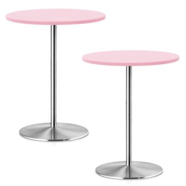 Imagem de Pacote com 2 toalhas de mesa redondas pequenas de 76 cm para coquetel. Touca de mesa elástica, impermeável, elástica, lavável, dobrável, toalha de mesa de piquenique, toalha de mesa de elastano para