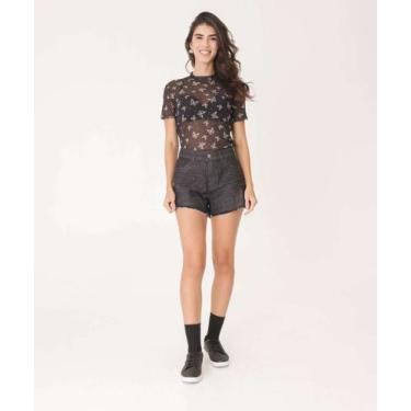 Imagem de Short Jeans Feminino Cintura Alta Barra Desfiada Maris-10072 - MARISA,