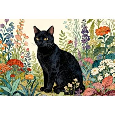 Imagem de kaiwern Capacho de gato preto gato floral tapete de boas-vindas tapete de porta engraçado tapetes de entrada ao ar livre tapetes decorativos animais fofos tapetes de porta para entrada externa sala de