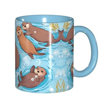 Imagem de Zeraoke Canecas de café criativas com estampa de lontras marrons fofas, personalizadas, presente para família, tamanho de 325 ml, unissex