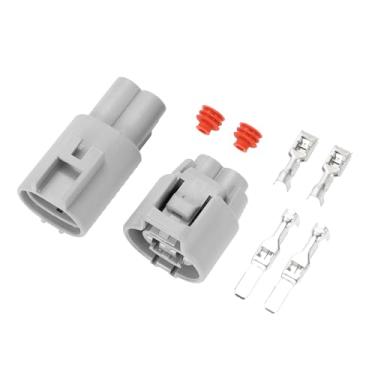 Imagem de Hihaha Plugue do conector do ventilador do radiador para Toyota RAV4 / conector terminal de fio fêmea macho interno/plástico impermeável série de 4,8 mm/1 conjunto cinza 2 pinos