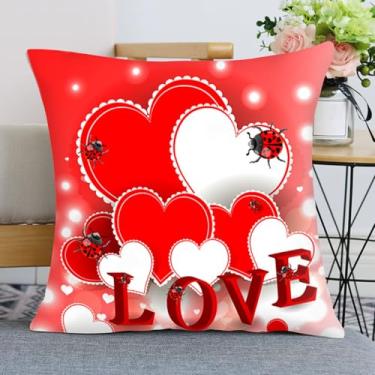 Imagem de Capa de travesseiro de dia dos namorados, lindas fronhas decorativas quadradas com zíper invisível para decoração de sofá e quarto (amor)
