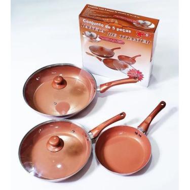 Imagem de Kit 3 Panela Frigideira Cozinha Sem Óleo Cerâmica e Titânio Antiaderen