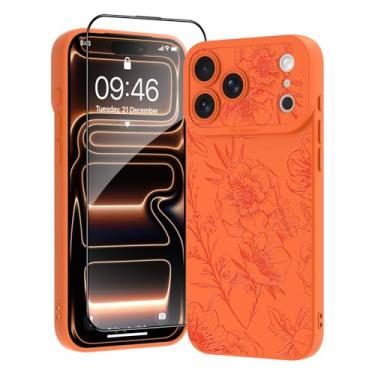 Imagem de OOK Capa laranja para iPhone 17 Pro (6,3 polegadas), linda flor de laranjeira, design floral, lente completa de TPU macio, antiqueda, antiarranhões, à prova de choque, proteção com protetor de tela