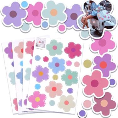 Imagem de XLIUAX 70 peças de adesivos de flores para bicicleta, decalques de carro de flores à prova d'água, adesivo autoadesivo de bicicleta, capacete de ônibus, scooter, adesivos de vinil para Ebike, janela