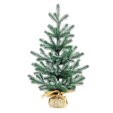 Imagem de Mini árvore de Natal de mesa de 50 cm, pinheiro verde artificial com base de serapilheira e ornamentos para plantas artificiais de ano novo DIY (estilo 4)