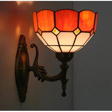 Imagem de Arandela de parede estilo Tiffany, minimalista mediterrânea, com cúpula de vitral de 20 cm para sala de estar, quarto, varanda e corredor (6 cores), laranja.