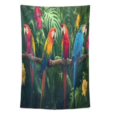 Imagem de STAYTOP Tapeçaria Um grupo de papagaios coloridos em um galho tapeçarias para decoração de casa decoração de dormitório sala de estar quarto tapete de parede (60 × 51 polegadas)