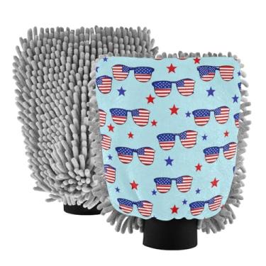 Imagem de STAYTOP Luvas de lavagem de carro Independence Day, 2 peças, luvas de microfibra de chenille, sem arranhões, panos de esponja de lavagem ultra absorventes para carros, limpeza doméstica - M