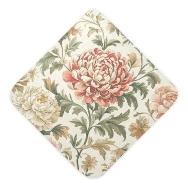 Imagem de STAYTOP Toalhas de bebê vintage com capuz de musselina com flores de peônia, toalha de banho super macia, toalhas de banho absorventes para banho recém-nascido unissex 89 x 89 cm