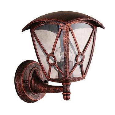 Imagem de Luminária de parede externa preta com lanterna, resistente às intempéries (IP44), estilo tradicional, em vidro, para pátio, jardim, varanda ou entrada.