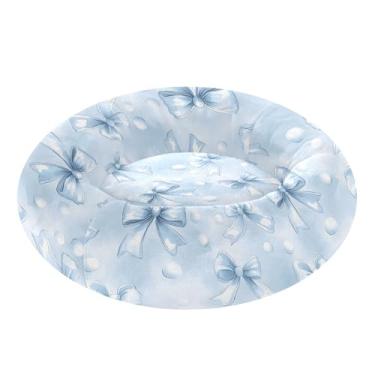 Imagem de SEHANY Cama fofa para cachorro com laço azul, removível e lavável, pequena, redonda para gatos, cama fofa super macia para animais de estimação com fundo antiderrapante para cães pequenos e médios e