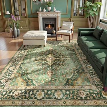 Imagem de Tapetes verdes para quarto, 19 x 23 cm, lavável, boho, vintage, oriental, grande, dobrável, tapete de lã sintética para sala de estar, berçário, dormitório, sala de jogos, escritório em casa