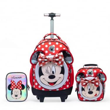Imagem de Kit Mochila Lancheira Estojo Minnie Escolar Rodinha Disney Ampla