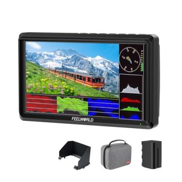 Imagem de FEELWORLD S55E Câmera DSLR de 5,5 polegadas monitor de campo FHD 1920X1080 personalizado 3D LUT monitor de câmera 4K HDMI in out waveform monitoramento leve com bateria F750 4400mAh e bolsa