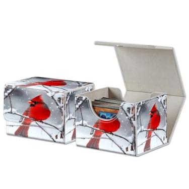 Imagem de RAUEDWDJS for MTG Card Deck Box,PU Leather Extra Large Storage Collectible Card Games Box Case Cover Fit for MTG TCG CCG Magic Cards-Red Cardinal Bird