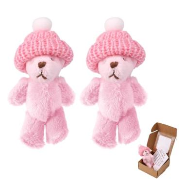 Imagem de Conjunto com 2 Mini Ursos de Peluche em Caixa com Chapéu, Mini Urso Peluche Rosa Feito à Mão Cartão Incentivo Brinquedo Inspirador para Oferecer Amigos Familiares e Colegas de Trabalho
