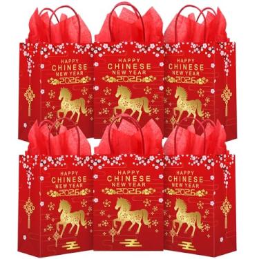 Imagem de Kolldenn 20 peças de sacos de presente de ano novo chinês dos sacos de presente de cavalo de 2026 com alça e papel de lenço de papel de ano novo lunar saco de guloseimas para família vizinho amigo
