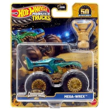 Imagem de Hot Wheels Monster Trucks 1:64 Scale Trophy Champions Gold Chrome 50th Bigfoot Anniversary Collection You Choose Bone Shaker 5 Alarm Gunkster Mega Wrex Tiger Shark (Mega Wrex)