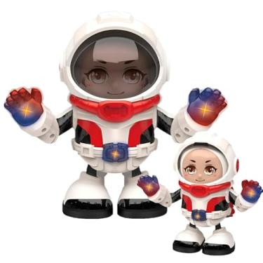 Imagem de Robô Astronauta Dançante com Luzes LED, Plástico ABS, 19,5cm Altura, Som e Movimento, Capacete Ajustável, Alimentação 3 Pilhas AA, para Crianças Acima de 3 Anos