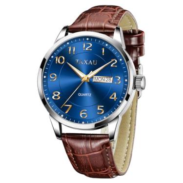 Imagem de Taxau Relógios masculinos de luxo, analógicos, à prova d'água, couro clássico, mostrador grande, simples, fácil de ler, quartzo, vestido minimalista, dia, data, quartzo, relógios masculinos, G8405