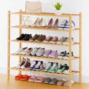 Imagem de Smiry Sapateira, organizador de sapatos de bambu longo de 5 camadas de espessura, prateleira empilhável de madeira para armário, entrada, entrada da porta da frente, natural