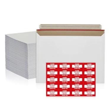 Imagem de Pacote com 100 envelopes rígidos de 25,4 x 34,3 cm – Envelopes de papelão brancos autoselados – Material de correspondência resistente para documentos, fotos, revistas e literatura