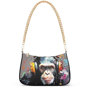 Imagem de Bolsas femininas de inverno com pintura de trem da vila fofas pequenas bolsas femininas bolsas femininas com corrente de ombro bolsas de ombro festa, Pintura de gorila engraçada