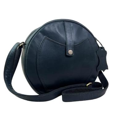 Imagem de Madosh, Bolsa tiracolo feminina, bolsa de ombro redonda, bolsa cruzada de couro legítimo, 25,4 cm, Preto, Small, Clássico