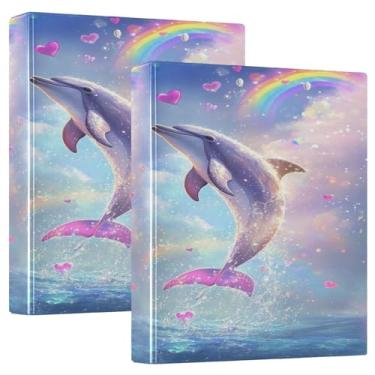 Imagem de Fichário campus rosa golfinho arco-íris com pasta de prancheta para escola, fichário com prancheta com bolsos